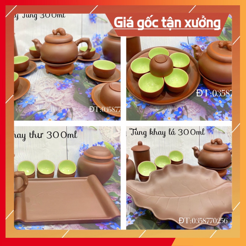 Gốm sứ Bát Tràng,giá nhà lò-Ấm chén Tử sa,đất nung đỏ-Bộ Trà dáng Cây Tùng(bộ không đi kèm 2 món phụ kiện)