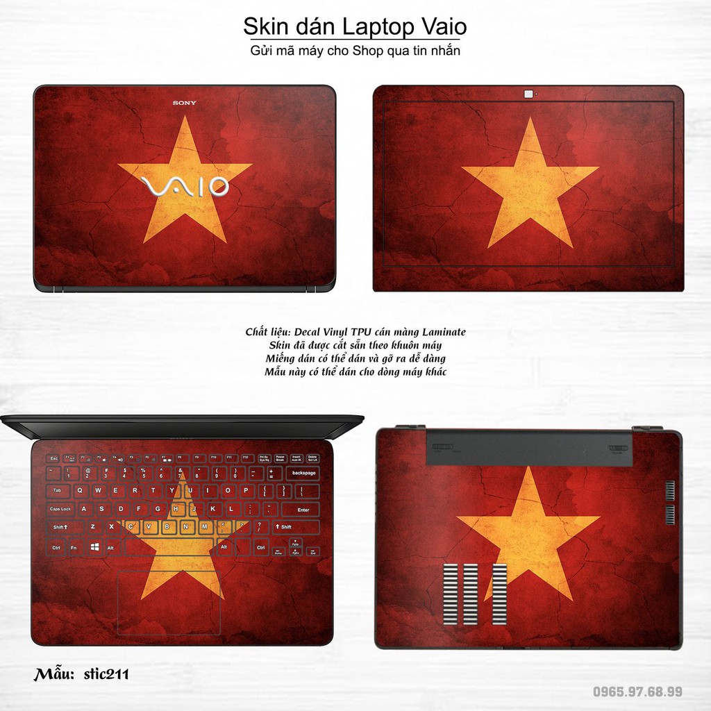 Skin dán Laptop Sony Vaio in hình cờ Việt Nam (inbox mã máy cho Shop)