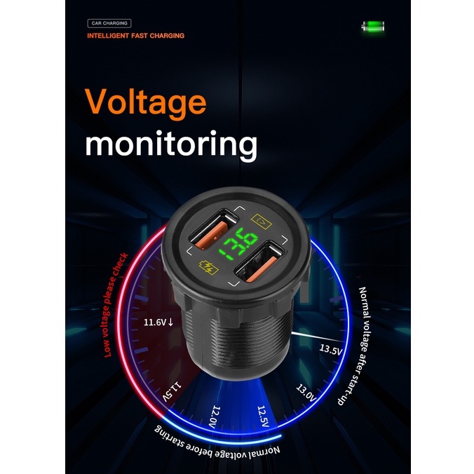 Tẩu Sạc Nhanh QC3.0 Hai Cổng Usb 12V Sang 5V 36W Chống Thấm Nước Cho Xe Hơi / Xe Máy / Tàu Thuyền RV