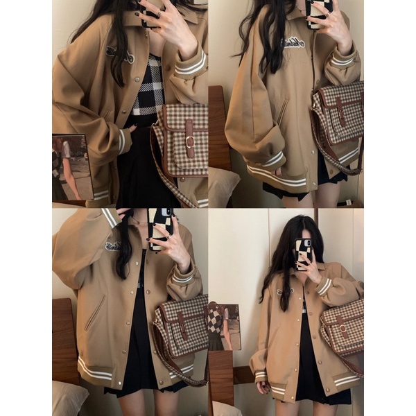 ÁO BOMBER NỈ HOT TREND MÀU NÂU CỰC TÂY