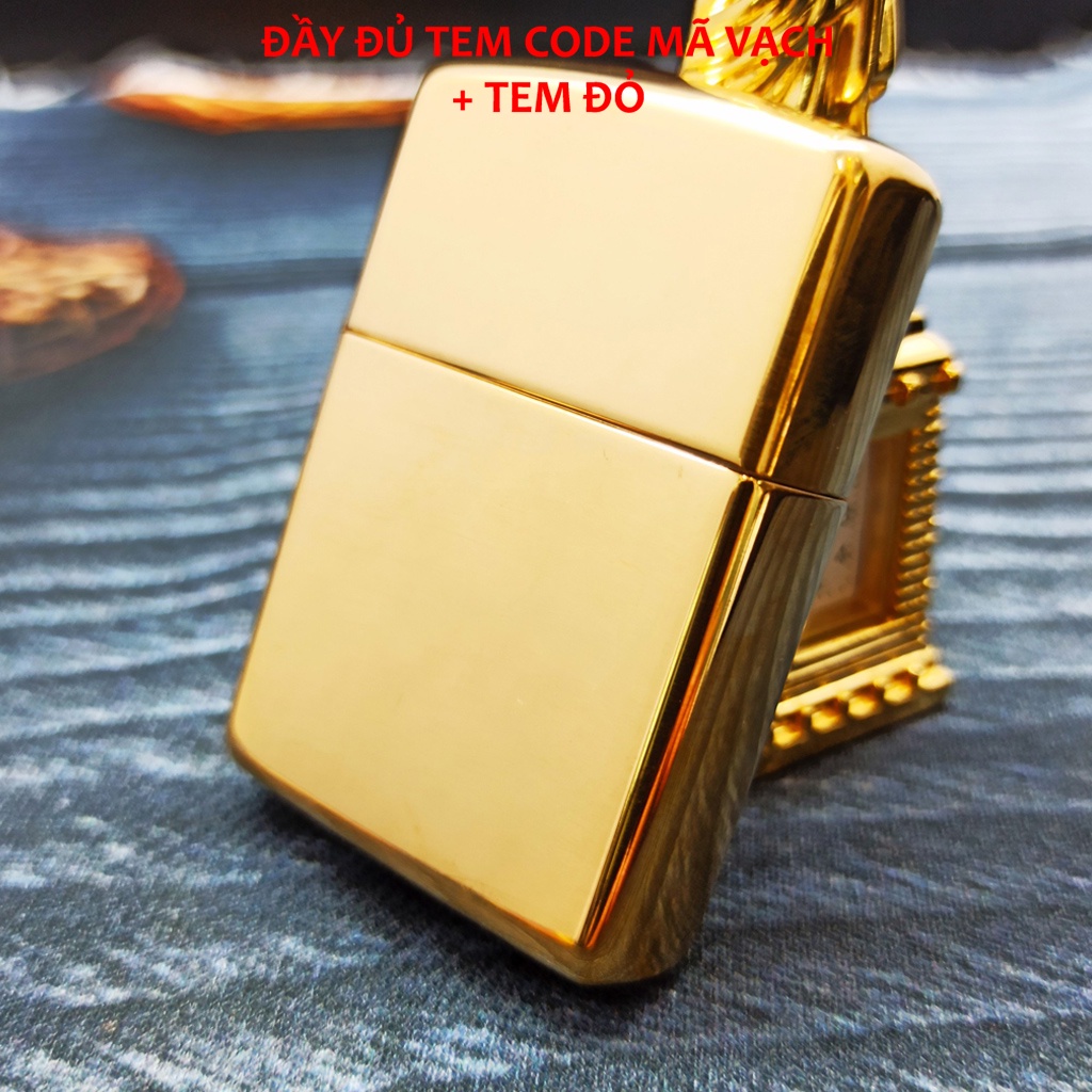 Bật zippo gold, hộp quẹt vàng vỏ dày High Polished Brass- KenZ