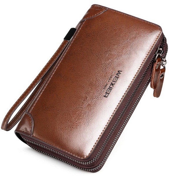 Ví bóp da cluth cầm tay nam nữ da bò WEIXIER 20x12x5cm (Nâu đậm-Nâu sáng-Đen)