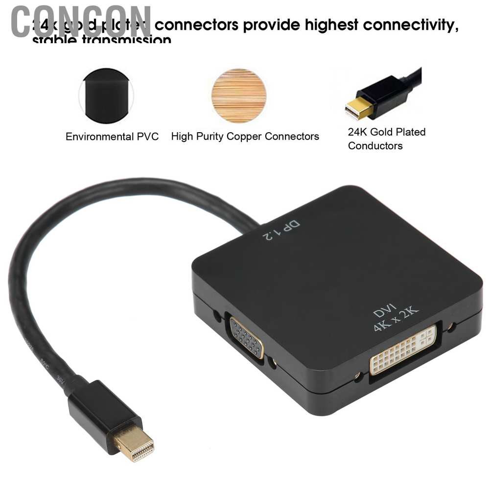 Concon 【Cheap Price】hanking Displayport to HDMI VGA DVI Adapter Mini Portable 3‑in‑1 Computer Converter Multiport Display Port 4K x 2K Suitable for All Kinds of DP Interface Conve