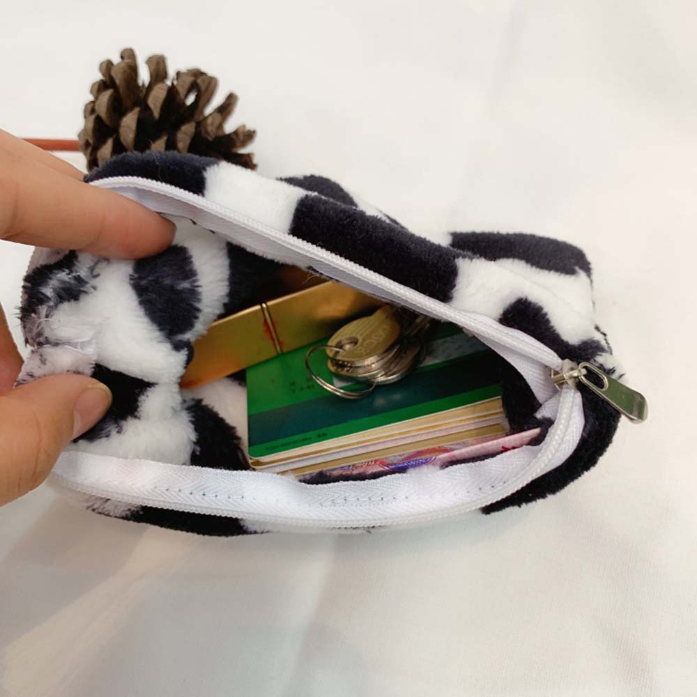 1 Ví Mini Đựng Tiền Xu / Thẻ Họa Tiết Bò Sữa Nhồi Bông Dễ Thương Cho Nữ