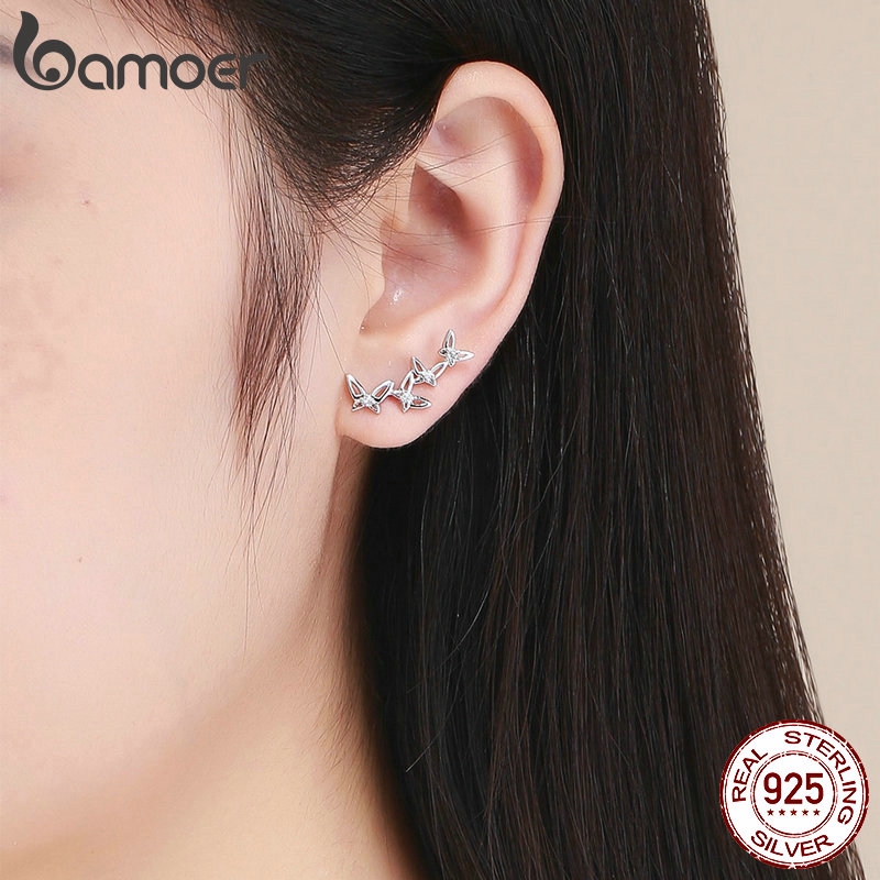 BAMOER Bông Tai bạc 925 Hình Bướm Đơn Giản Thời Trang BSE056