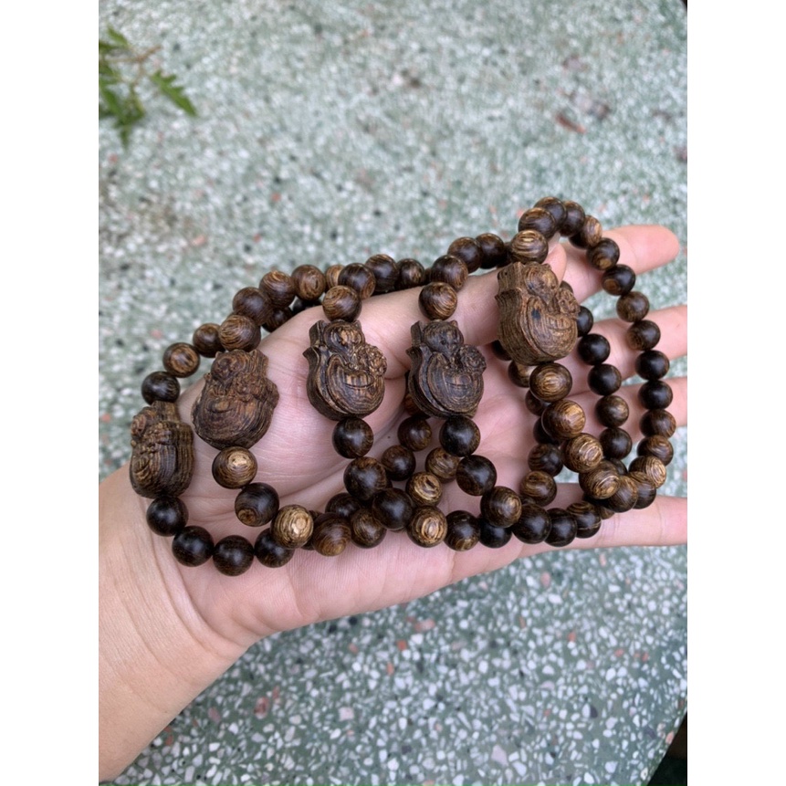 Vòng tay trầm hương đơn mix hoa sen nhiều size - Trầm hương sánh chìm