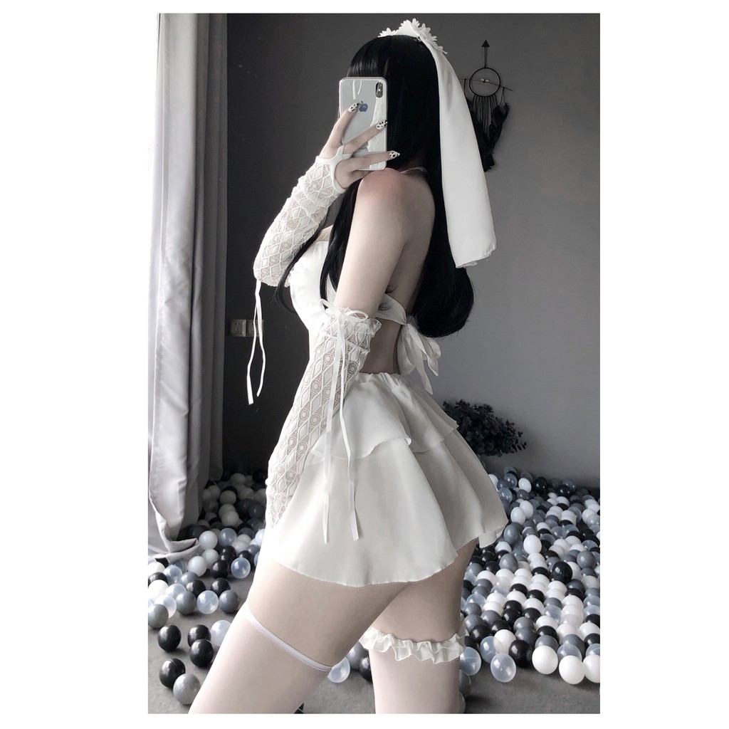 Đồ ngủ Cosplay cô dâu Free ship kèm chùm đầu và bao tay | BigBuy360 - bigbuy360.vn