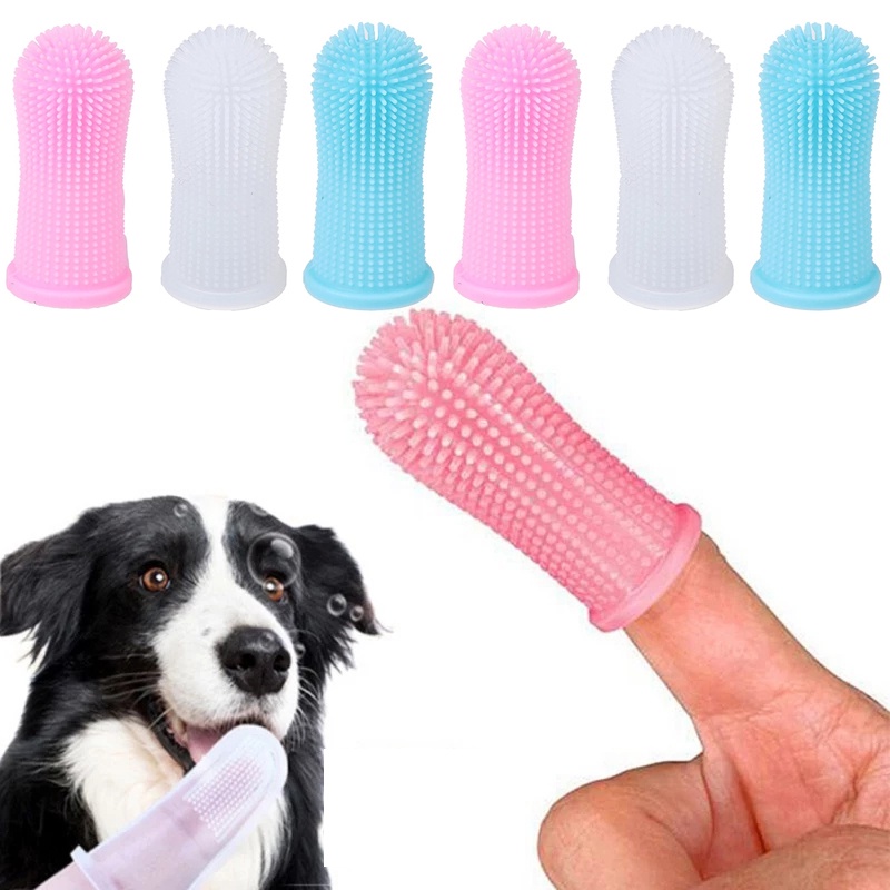 Bàn Chải Đánh Răng Silicon Siêu Mềm Đeo Ngón Tay Vệ Sinh Răng Cho Thú Cưng