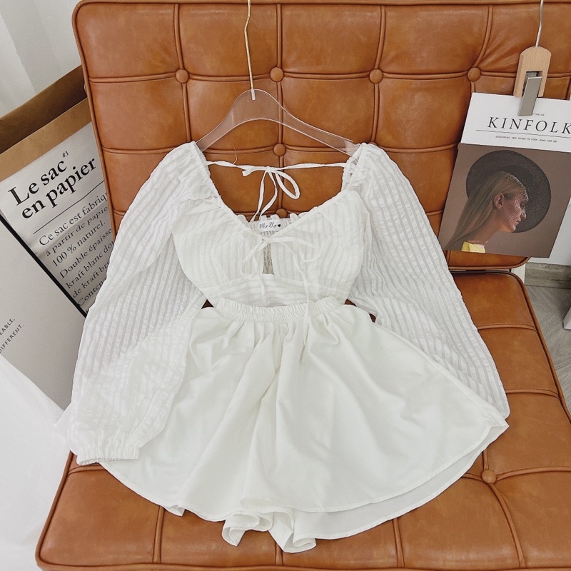 SET ÁO SỌC VẢI CROPTOP BO CHUN + CHÂN VÁY XOÈ