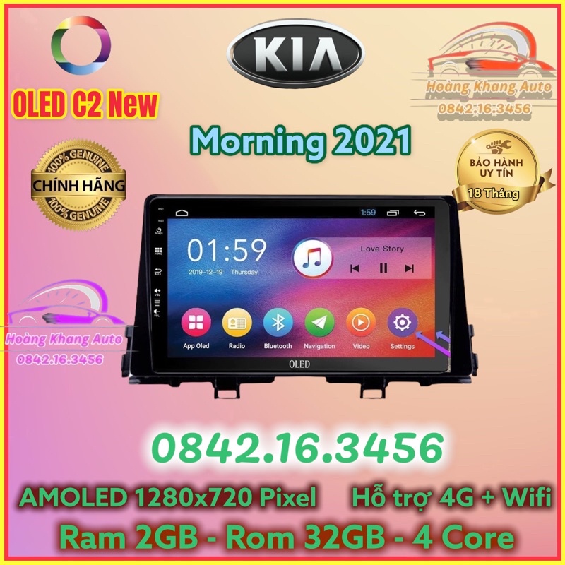 Màn hình Android OLED C2 New Theo Xe Morning 2021, 9 inch kèm dưỡng và  jack nguồn zin