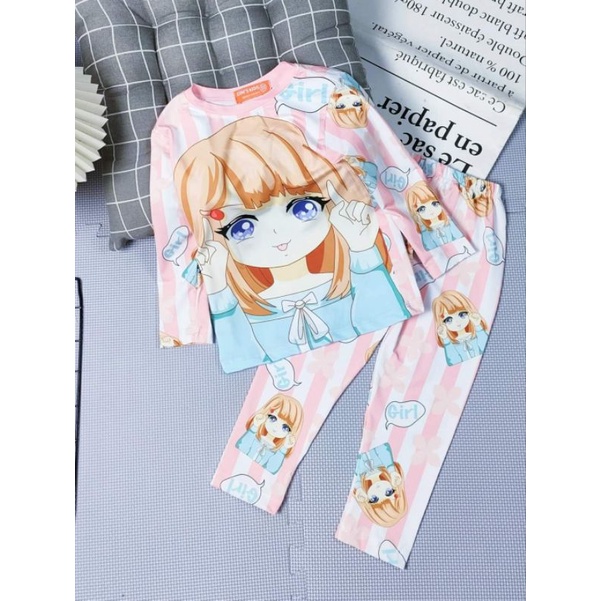 Bộ tay dài quần dài thun lạnh 3d loại 1 shop cho bé gái size nhí