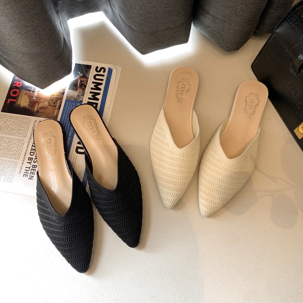 Dép nữ bệt mũi nhọn dệt kim phong cách Hàn Quốc thời trang mùa hè cho