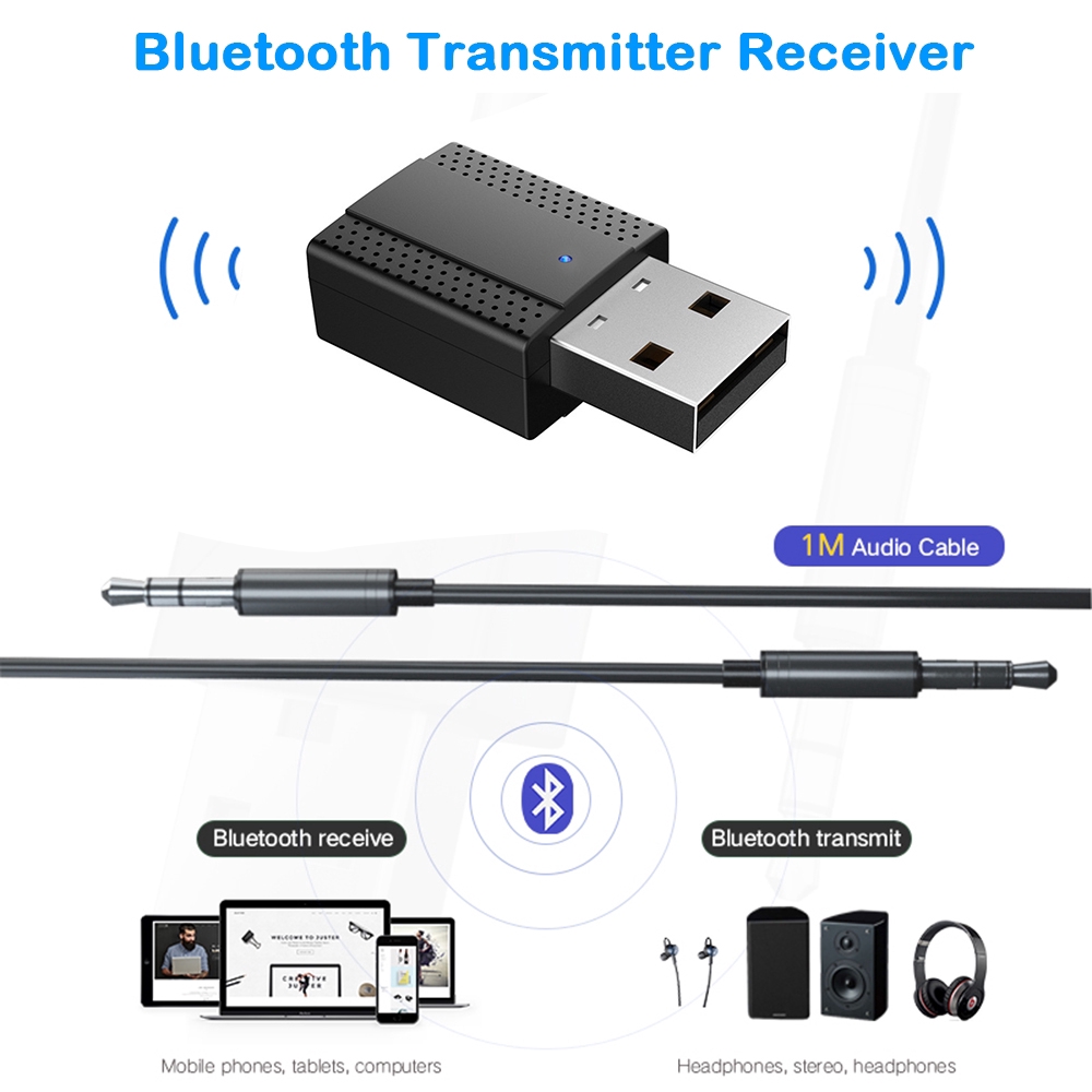 Bộ chuyển đổi 2 trong 1 thu phát không dây Bluetooth AUX cổng USB 5.0 3.5mm