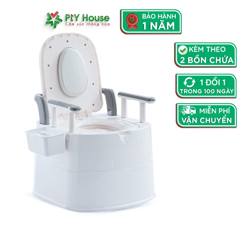 Bồn cầu di động cho người già, bà bầu , người bệnh tiện lợi PTY HOUSE chất liệu nhựa abs cao cấp có tay vịn đệm tựa lưng