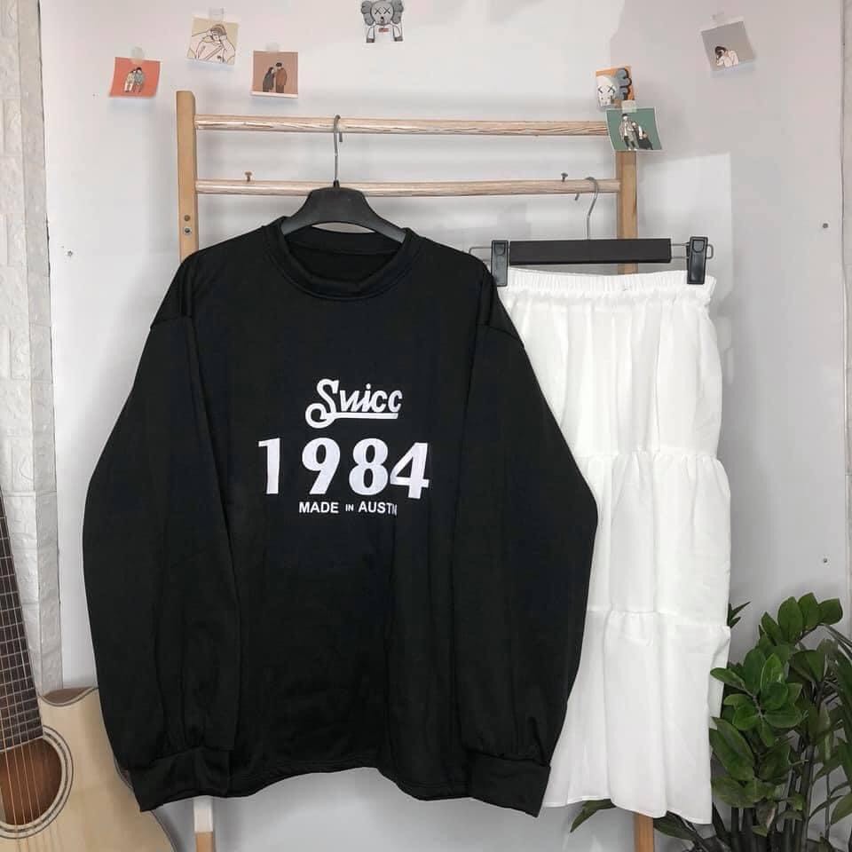 Áo khoác nỉ bông- áo thun sweater dài tay nam nữ unisex 1984 ulzzang form rộng style Hàn Quốc 2 màu: đen,trắng,ẢNH THẬT