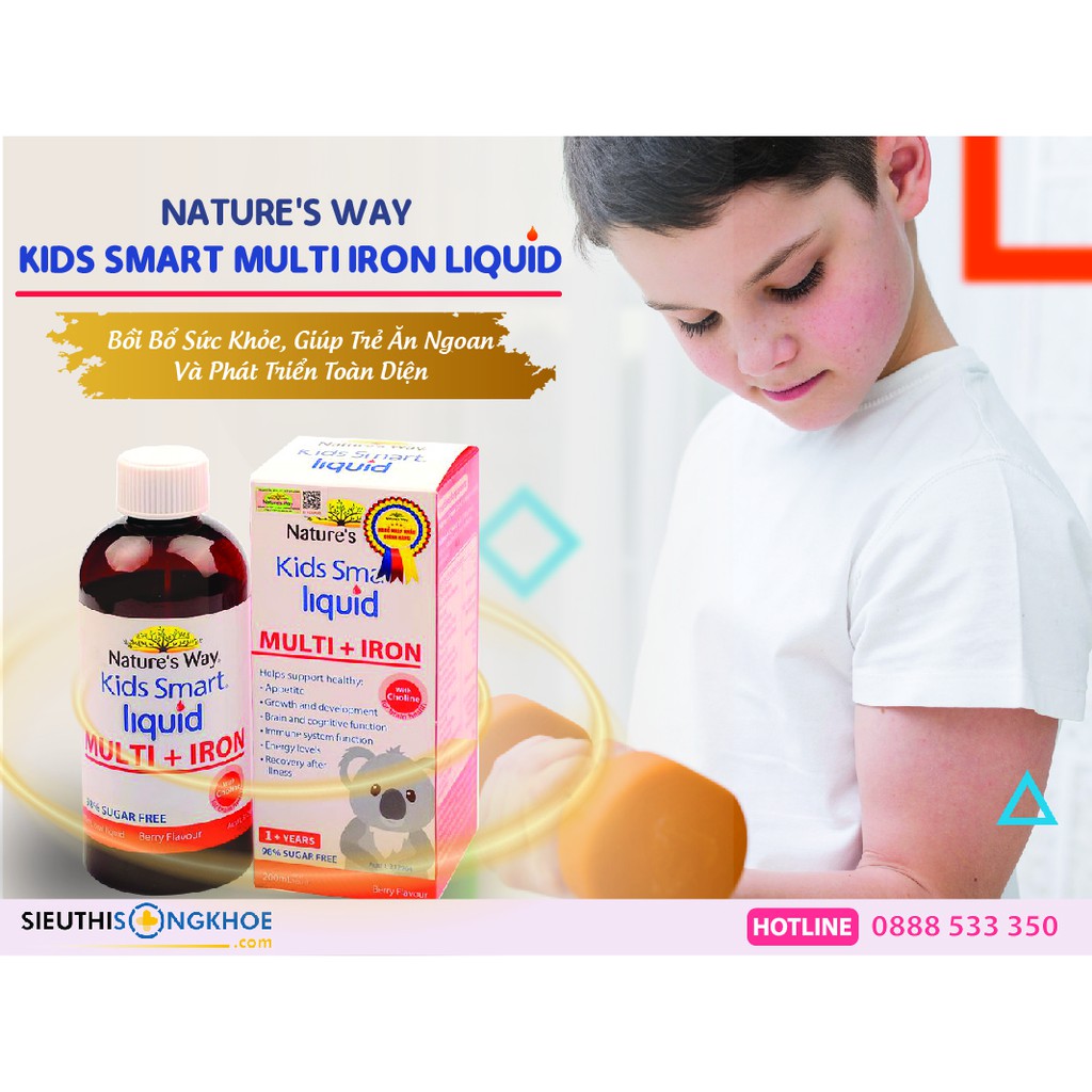 ✔️️️(Tặng quà) Nature's Way Kids Smart Liquid Multi + Iron Bổ sung vitamin tổng hợp cho Trẻ (Lọ 200ml)