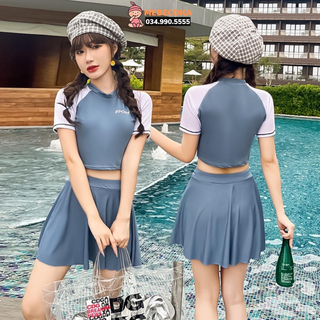 BIKINI LOẠI ĐẸP ,Bộ đồ bơi bikini hai mảnh tay lỡ, chân váy đi bơi đi biển kín đáo mã vẫn đẹp