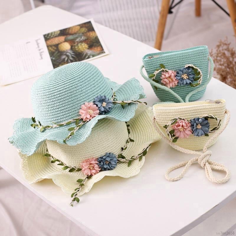 SET TÚI NÓN BÉ GÁI VIỀN HOA MÀU ĐÁNG YÊU XINH XẮN CHO BÉ 1-5 TUỔI
