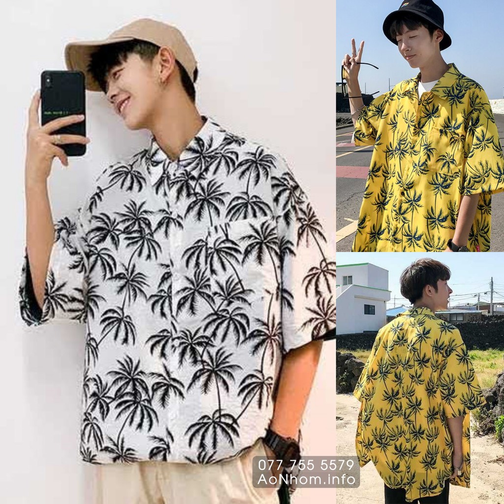 Áo sơ mi đi biển mềm mát - Cây dừa (Đủ size S, M, L, XL, XXL, XXXL, Em Bé)