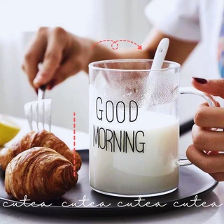 Ly thủy tinh dễ thương uống nước chịu nhiệt GOOD MORNING 460ml cốc thủy tinh decor trong suốt CUTEA