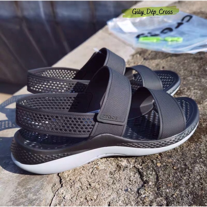 SANDAL CROCSS LITERIDE PCAER 360 CHO NỮ CHỐNG THẤM NƯỚC, TRƠN TRƯỢT MÀU ĐEN HÀNG FULL TAG,HỘP