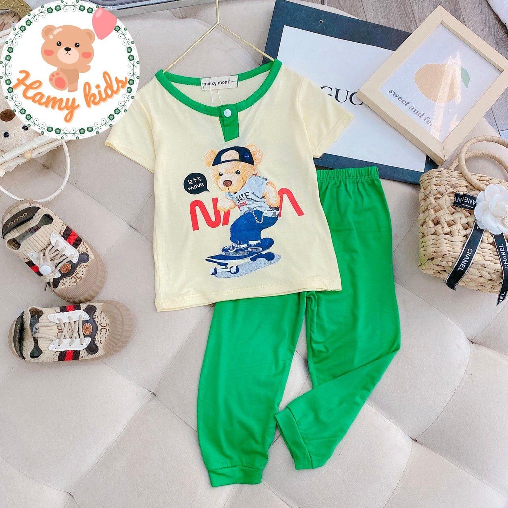 Đồ Bộ Minky Mom Chính Hãng Tay Ngắn Quần Dài Nút Cổ Trụ Vải Thun Lạnh Cho Bé Trai Bé Gái Từ 0-5 Tuổi Dưới 20kg- Hamykids