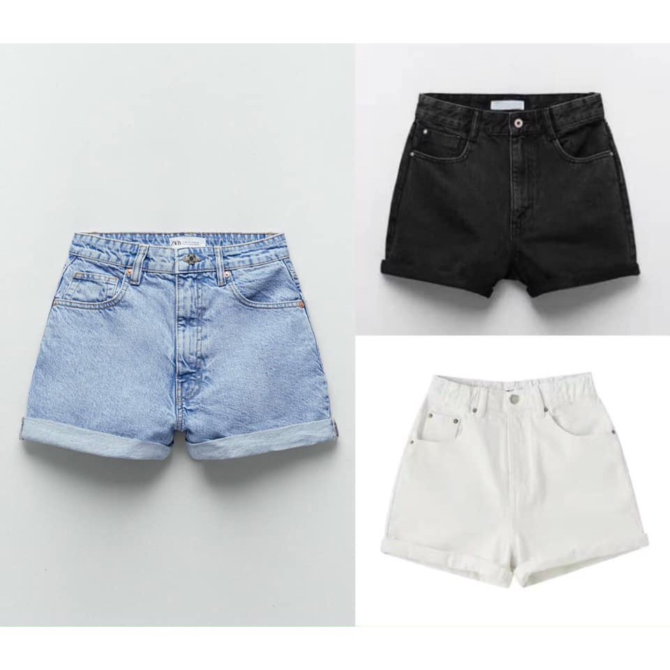 Quần short bò trơn gập gấu cạp cao 3 màu có size