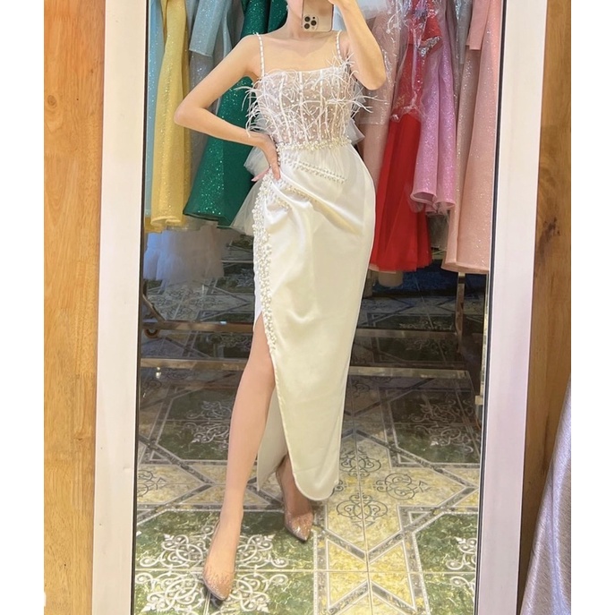 Đầm body 2 dây phối tua rua kết cườm sang chảnh TRIPBLE T DRESS - size M/L -MS372V
