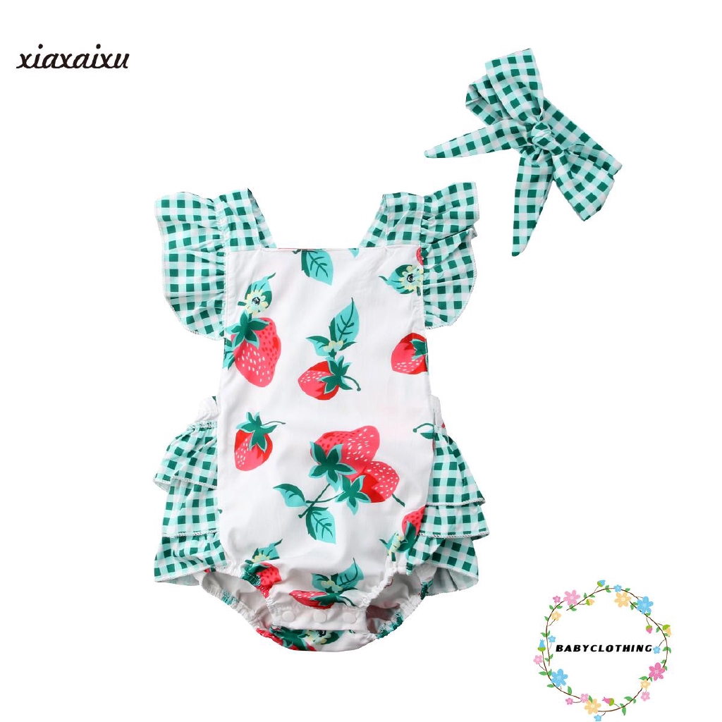 Set 2 Món Đồ Liền Thân Và Băng Đô Hình Quả Dâu Dễ Thương Cho Bé Gái