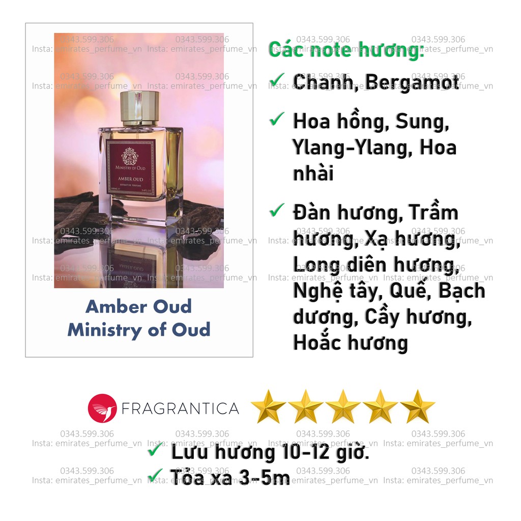 [MẪU THỬ 10ml] Nước hoa chính hãng Amber Oud 100ml EDP (Ministry of Oud - Made in UAE)