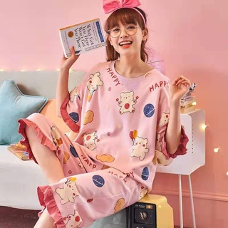 Đồ bộ nữ dễ thương, pyjama, bộ ngủ cotton mặc nhà tay cộc quần lửng mùa hè chất vải mềm mịn thoáng khí L02
