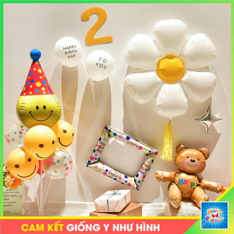Set bóng trang trí sinh nhật Handmade kiểu Hàn Quốc hình hoa cục [Tặng kèm BƠM + KEO DÁN]