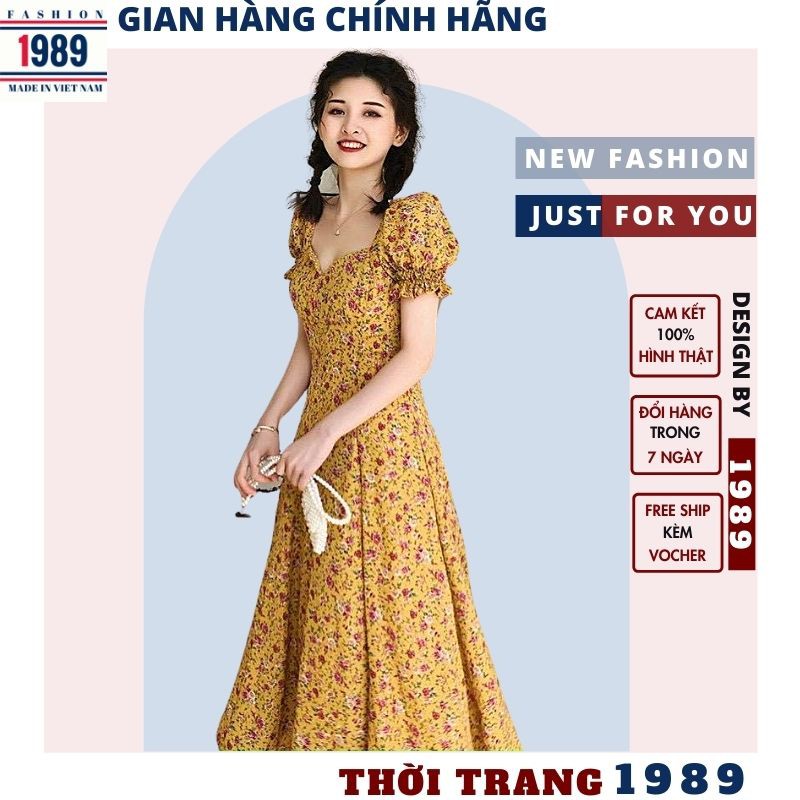 váy đầm maxi 🌺váy nữ hoa nhí dáng dài có 3 mầu VH34 chất voan mềm mịn nhẹ nhàng thanh cao ,TIỆM 1989