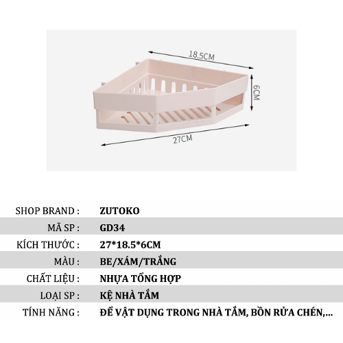 Kệ nhà tắm để đồ góc tường bếp nhựa GD34