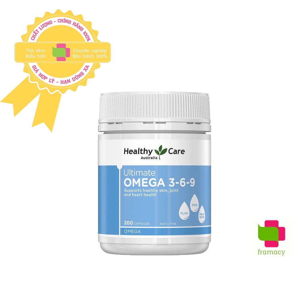 Viên uống Healthy Care Ultimate Omega 3 6 9, Úc (200v) làm đẹp da móng tóc, hỗ trợ tim mạch người lớn và trẻ trên 2 tuổi