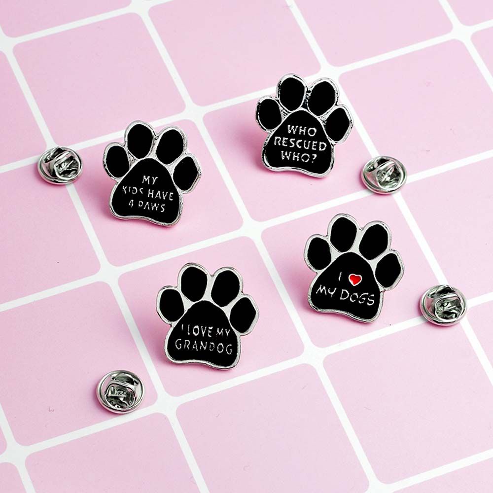 MARTIN1 Cute Dog Paw Pins Children Fashion Jewelry Enamel Brooches Letter Cartoon Gifts Black Alloy Unisex Badges/Multicolor