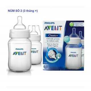 Bình sữa Philips Avent Classic+ 260ml (Núm số 2, từ 3-6 tháng)