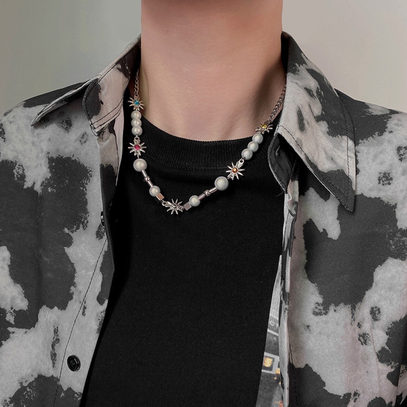 Vòng cổ chuỗi xích mặt hình ngôi sao màu sắc phản quang phong cách hip hop cho nam và nữ