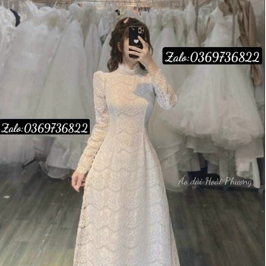 Áo dài cô dâu trắng vải ren mềm, áo dài cưới, áo dài xin hỏi, áo dài xinh phù hợp chụp ảnh, áo dài học sinh