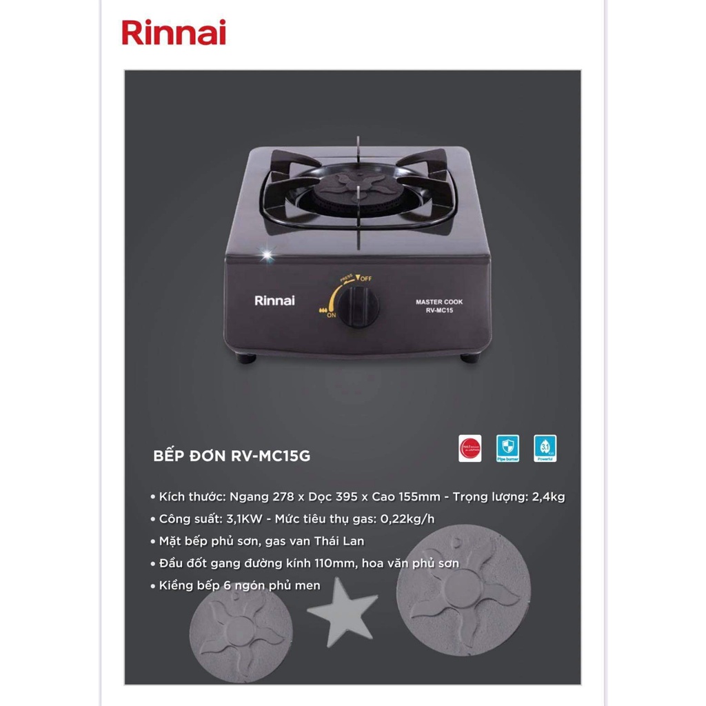 Bếp gas đơn Rinnai RV-MC15G.model mới 2021,tiết kiêm gas,hàng chính hãng, bảo hành 2 năm