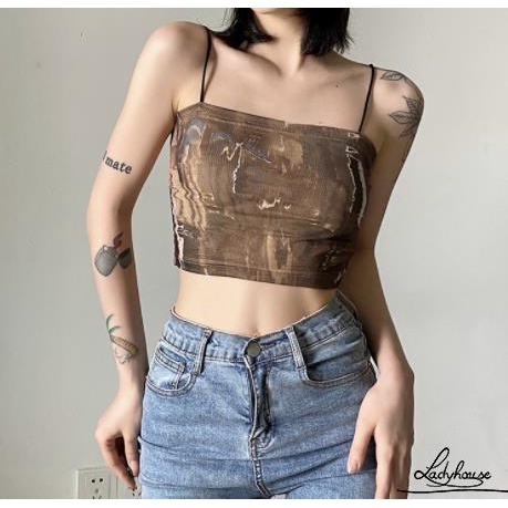 Áo Croptop Trễ Vai Không Tay In Họa Tiết Thời Trang Xuân Thu Cho Nữ