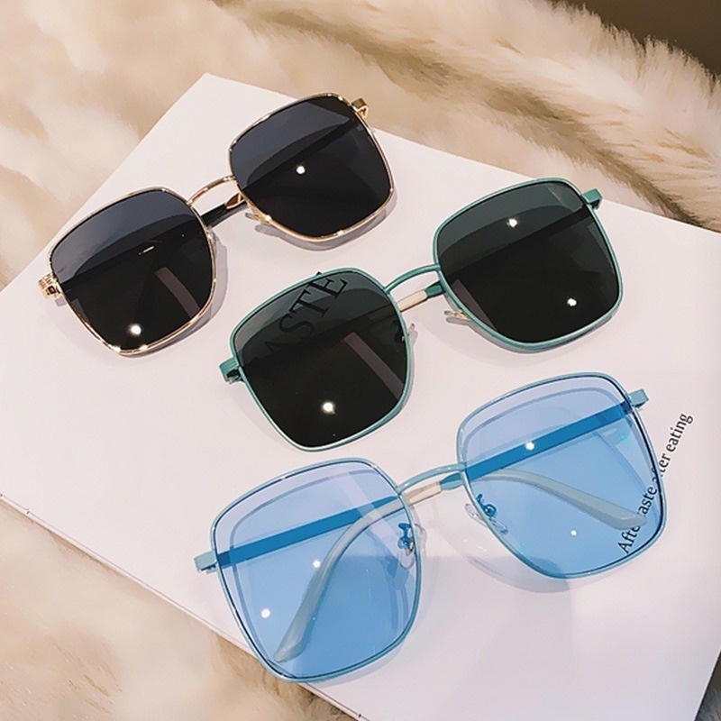 (KIQI-FASHION) COD Kính Chống Tia Uv400 Tròng Vuông Lớn Bằng Kim Loại Nhập Khẩu Thời Trang Chất Lượng Cao Cho Nữ