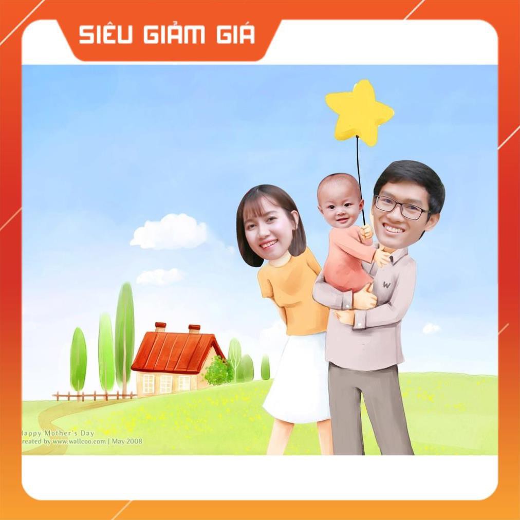 [Free ship] Chibi gia đình, thiết kế riêng cho từng Khách. Trang trí sinh nhật, làm kỷ niệm, món quà người thân.