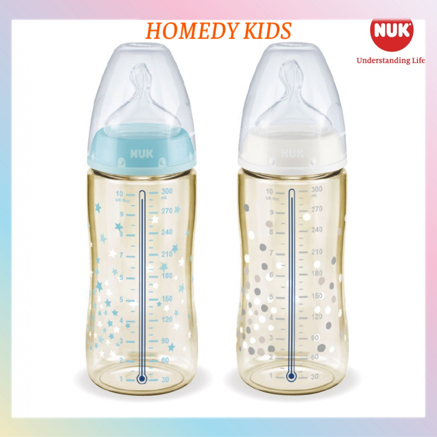 Bình Sữa Cảm Biến Nhiệt NUK PPSU 150ml 300ml Núm Ti Silicone chống vẩu cho bé S1 - M, S2-M NUK04 Homedy Kids