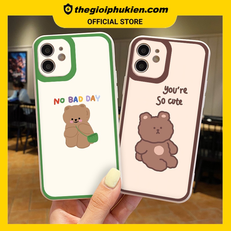 Ốp iphone - Ốp lưng iphone cạnh vuông viền camera Gấu nâu cute dành cho ip 6 đến 14promax - ng168