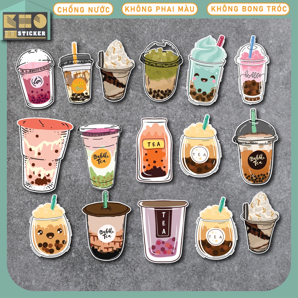 Combo 50 Sticker Trà Sữa chống nước sticker dán laptop, điện thoại, đàn guitar, mũ bảo hiểm, vali. MSP: ST96