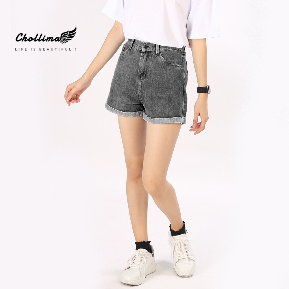 Quần shorts jean nữ Chollima lật lai trơn phong cách hàn quốc QS001
