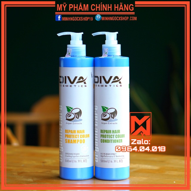 ✅[ Diva 500ML-Chính Hãng ] Cặp Dầu Gội-Dầu Xả Diva Xanh Phục Hồi Và Giữ Màu Tóc