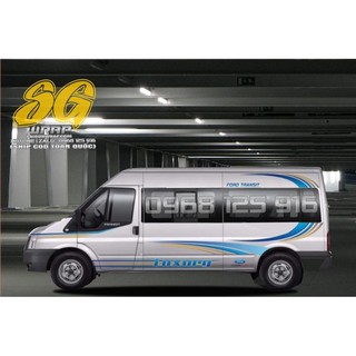 Decal Tem Xe Dán Sườn Ford Transit Limousine Gợn Sóng Xanh Ngọc