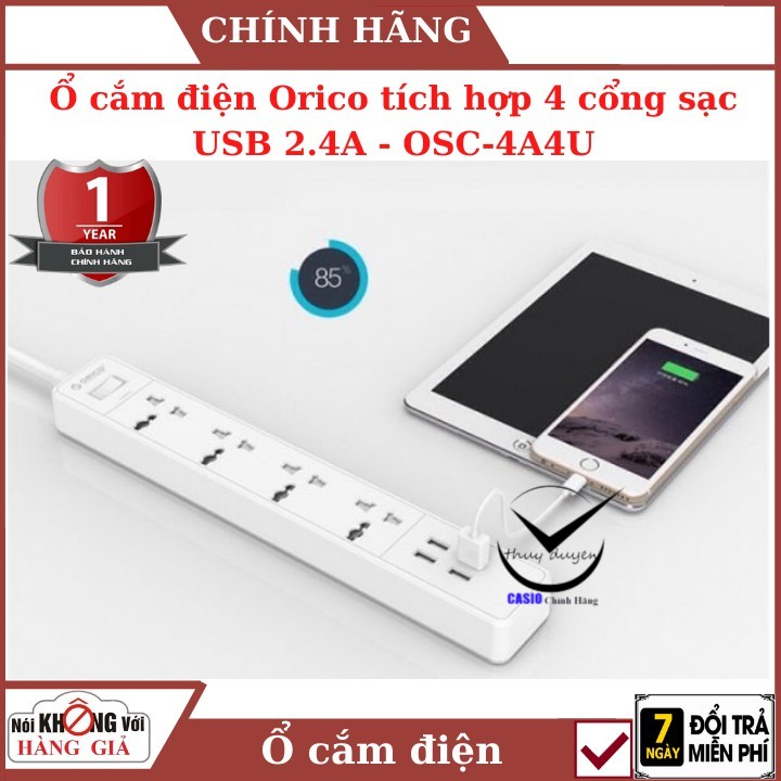 Ổ Cắm Điện Chống Giật , Chống Sốc đa năng ORICO, Ổ Cắm Điện 2500W Orico OSC-4A4U-UN , tích hợp 4 cổng USB 5v-2.4a